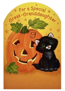 Halloween Card For Great-Granddaughter Kitten Glitter Hallmark Greeting Card NEW - Picture 1 of 11