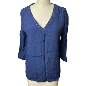 Mo : Vint Navy 3/4 Sleeve V-Neck Blouse Women's Size M - Picture 1 of 7
