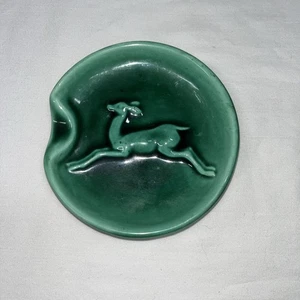 Vintage Greek Green Glazed Dish/Ashtray/Spoon Rest Antelope Deer - Picture 1 of 3