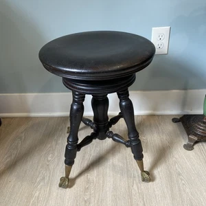 Great Antique Victorian Wooden Piano Stool With Glass Ball & Claw Feet - Picture 1 of 13