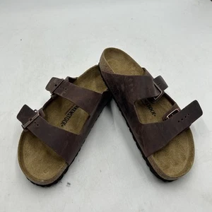 Birkenstock Arizona Sandals Mens Size 10 Brown Leather Cork Slides Shoes Germany - Picture 1 of 8