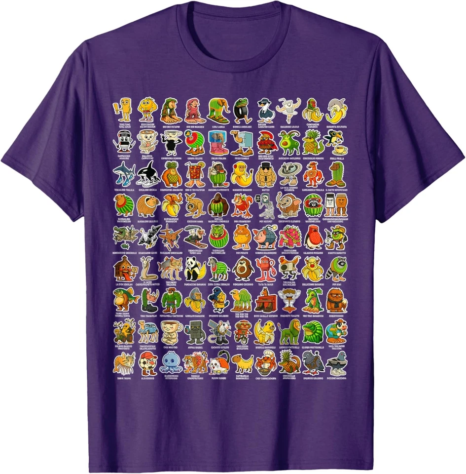 Camiseta Italiana-Brainrot Meme 90 Personajes Brainrot Unisex Foto 1 de 1