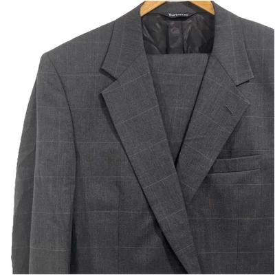 Men’s Vintage BURBERRY Suit Size 44R Pants 36Wx32L Burberrys’ Gray Brown Plaid - Image 1 of 4