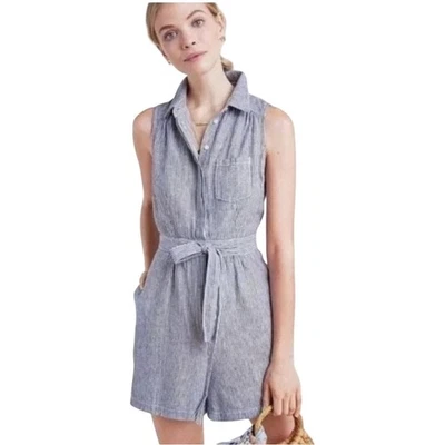 Mameluco de ferrocarril a rayas de mezcla de lino Anthropologie talla 0 bolsillos sin mangas Foto 1 de 4