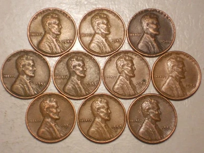 1944,45,46,51D,53,55D,55,56D,57D,58 Lincoln Wheat Cents (XF, Lot of 10) - Image 1 of 4