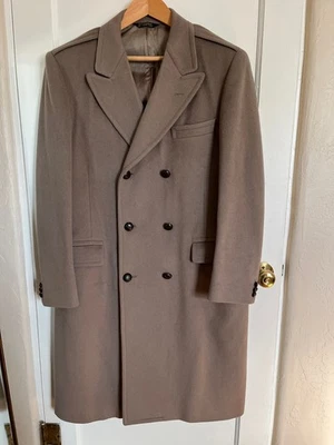 The Andover Shop Mens Taupe Wool Long Lined Overcoat Size 44R Heavy Quality VTG - Image 1 of 4