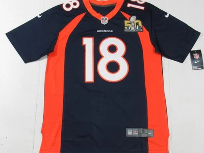 Camiseta para hombre Peyton Manning #18 Denver Broncos Super Bowl 50 juegos azul Foto 1 de 4