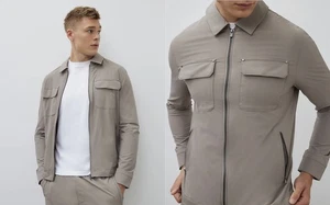 RIVER ISLAND X STUDIO MUSCLE FIT GIACCA SHACKET BEIGE/STONE MEDIUM £54 NUOVA CON ETICHETTE - Foto 1 di 14