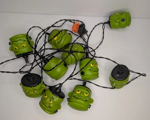 Vintage Frankenstein Halloween Light Strand Set Of 9 Green Black - Picture 1 of 4