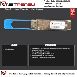 Transceptor Luxtera LUX42604BO1 QSFP28 1310NM 500M DOM MTP/MPO SMF - Imagen 1 de 1