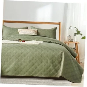 Quilt Set King Size, Green Microfiber Ultrasonic Cal King Bedspreads, - Picture 1 of 7