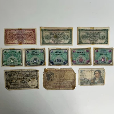 France Paper Currency Lot of 11 Bills:  1938-1944  5 Francs, 2 Francs, 10 Francs - Image 1 of 2