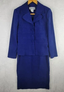 Jessica Howard 6 Midi Dress Suit Button Jacket Set Blue Faux Suede Office Career - Picture 1 of 13