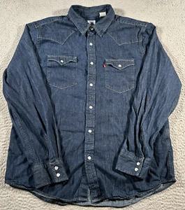 Camicia Levi Pearl Snap Denim Uomo Grande Lavaggio Scuro Manica Lunga Western Cowboy - Foto 1 di 11