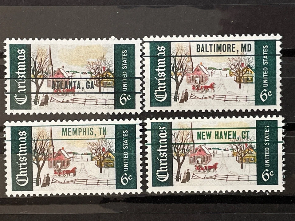 Christmas Precancels 1969 Sc# 1384a Baltimore, New Haven, Atlanta, Memphis MNH Foto 1 de 1