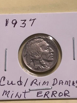 1937 Buffalo Nickel Mint Error/CUD -Rim Damage at 12 O'Clock - Image 1 of 2