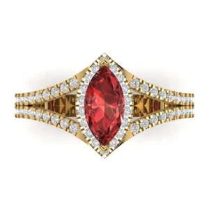 1.2Ct Marquise Cut Natural Garnet Halo Women's Engagement Ring, 14K Yellow Gold - Picture 1 of 11
