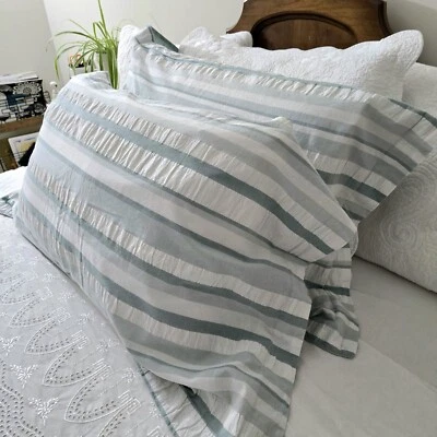 2 наволочки Tommy Bahama Sham Clearwater Cay королевский размер комплект полосы морской пляж - Изображение 1 из 4