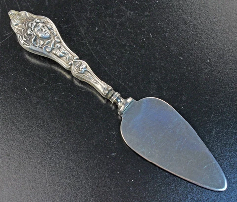 Sterling Art Nouveau Female Face Cheese Knife - Custom Cover