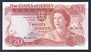 JERSEY P-14a. (1976) 20 Pounds.. Elizabeth 11 Portrait.. Signature 2.. aU-UNC - Picture 1 of 2