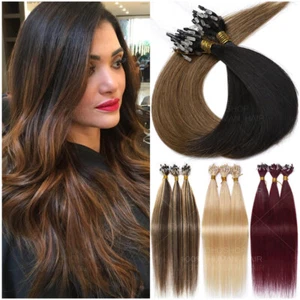 300S Micro Loop Ring Pre Bonded NANO I Tip 100% Remy Human Hair Extensions Ombre - Picture 1 of 60