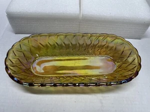 De colección Indiana Ámbar Iridiscente Vidrio Carnaval Cesta Ovalada Tejido Plato Delicioso - Imagen 1 de 6