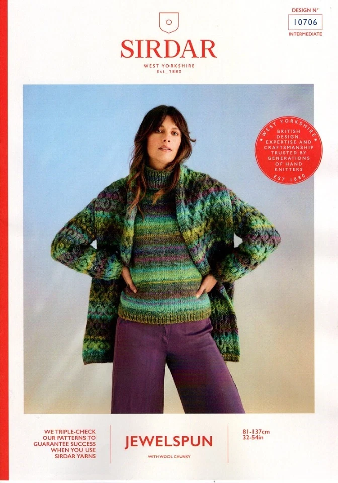 Sirdar 10706 Knitting Pattern Womens Sweater Scarf in Jewelspun with Wool Chunky