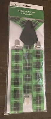 Celebrate St. Patrick's Day Plaid Green/Black Suspenders One Size Ages 14+ NIP - Изображение 1 из 4