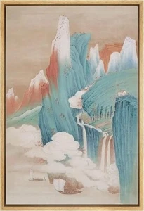 Panoramic Asian Landscape Waterfall & Ocean Framed Canvas Print Nature Wall Art - Picture 1 of 3