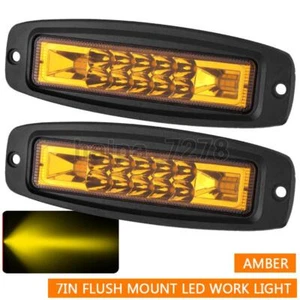 2X Amber 7inch Flush Mount LED Work Light Bar Pods Spot Flood Combo Fog Offroad - Imagen 1 de 10