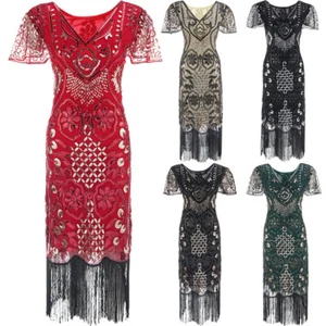 Vintage Great Gatsby Flapper Dress Charleston Sequin Fringe 1920s Dresses 6-20 - Picture 1 of 82