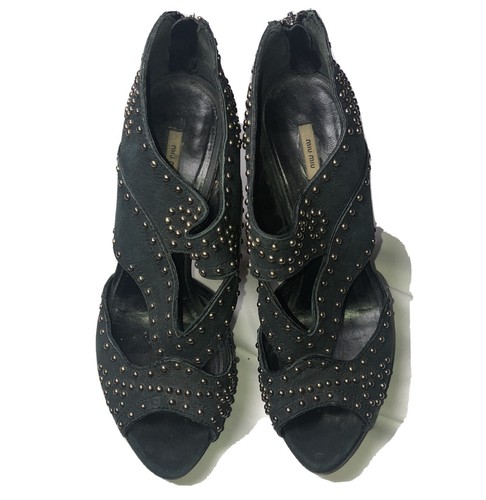 Sandali donna MIU MIU tacco misura 10 5 41 5 neri in pelle e borchie argento