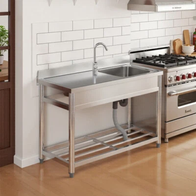 MARKENLOS Freistehende Edelstahl Spültisch Gastro 1 Becken (Rechts) 100x50(LxB) Spülbecken