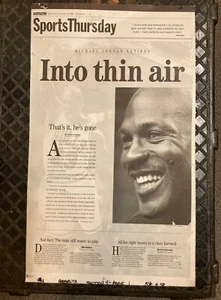 CHICAGO TRIBUNE PRINTING PLATE MICHAEL JORDAN RETIRES: INTO THIN AIR - Picture 1 of 2
