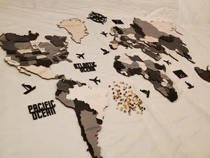 WALL DECORATION 3D WORLD MAP WOOD MATERIAL , ART COLLECTION - Picture 1 of 6