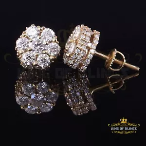 Men's/Women's 925 Silver Yellow 2.00ct VVS 'D' Moissanite 7 Floral Stud Earrings - Picture 1 of 12