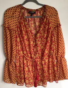 Lane Bryant Blouse Womens 14/16 Boho Floral Top Sheer Draw String Waist - Picture 1 of 3