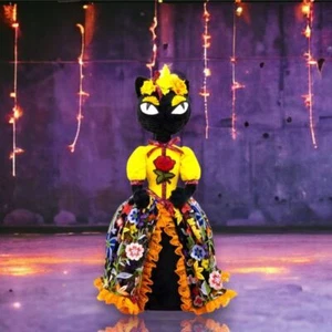 12" Day Of The Dead Cat In Dress Hat Halloween Decor *SHIPS WITHIN 10 DAYS* NEW - Picture 1 of 1