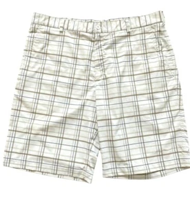 Nike Golf Dri Fit Mens Shorts Size 36 Plaid White Taupe Casual Golf Athleisure - Picture 1 of 6