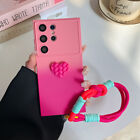 For Samsung Galaxy S24 S23 S22 Two Colors Braided Heart With Lanyard Phone Case