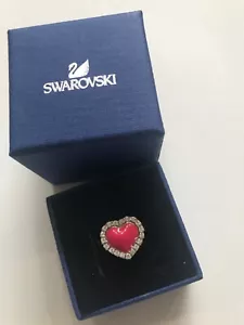 Signed Swarovski Serenade pink enamel puff heart cocktail ring EU 57 US 8 NIB - Picture 1 of 10