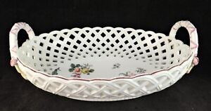 Antique 18th C. English Chelsea Porc. Basket w/HP Floral & Pierced Body. 11”x8">