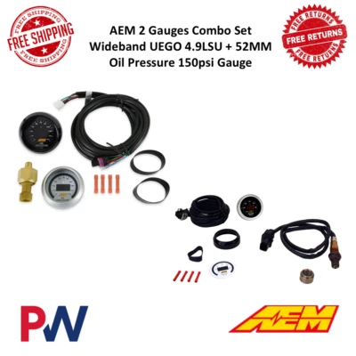 AEM 2 Gauges Combo Set Wideband UEGO 4.9LSU + 52MM Oil Pressure 150psi Gauge - Image 1 of 4