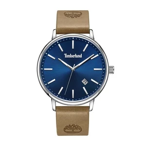 NEW MENS TIMBERLAND SPENCER WATCH BLUE DIAL DATE WINDOW BROWN LEATHER STRAP - Picture 1 of 4