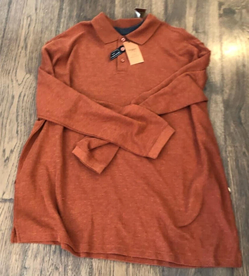 Arrow Mens LT Long Sleeve Rugby Polo Shirt rust Big & Tall 3xl