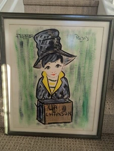 Niña Francois Paris años 60 con sombrero verde, negro, collage acrílico arte multimedia mixta - Imagen 1 de 7