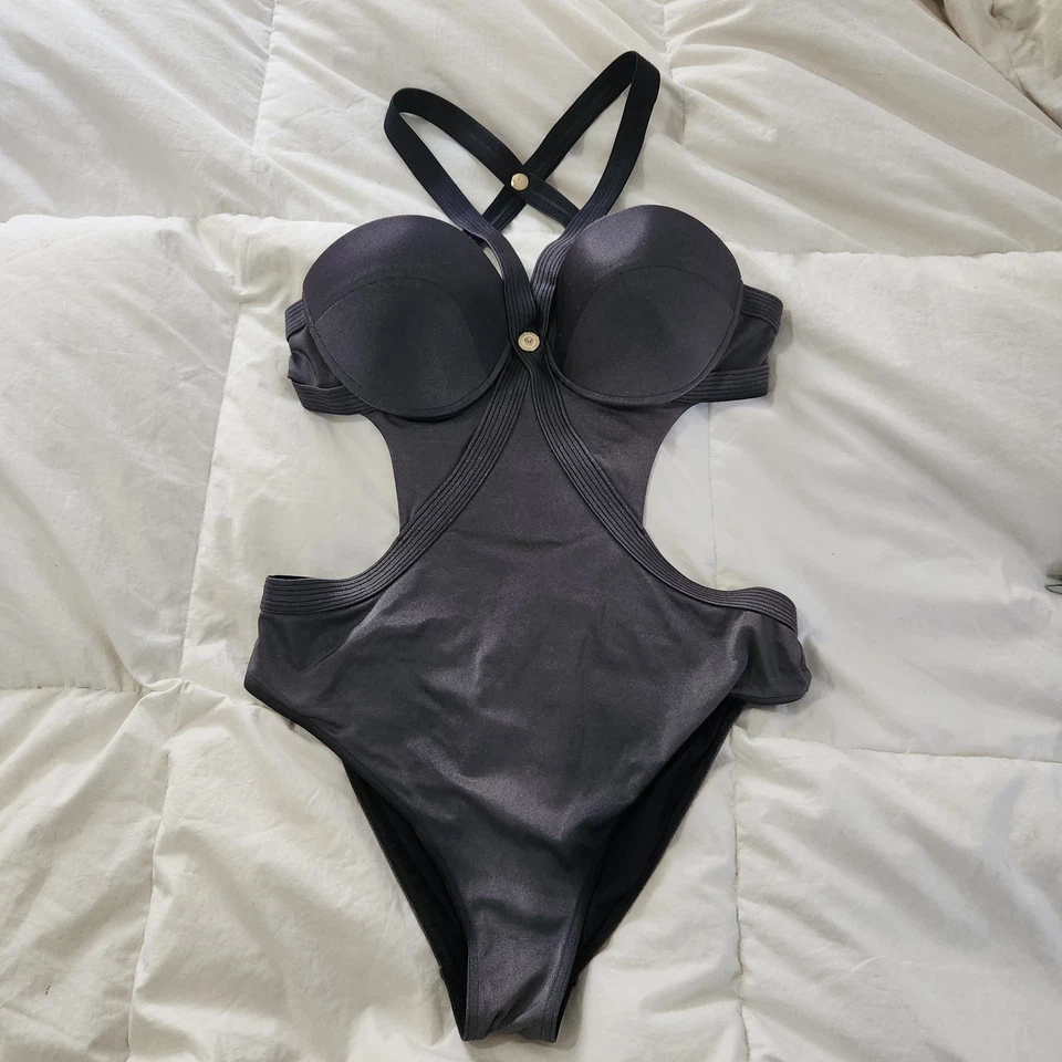 Versace Beachwear One Piece  Medusa  Size 3C = 36 C Metallic Gray - Image 1 of 4