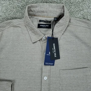 Kenneth Cole Shirt Mens Large Beige Mobility Knit Long Sleeve Button Up New - Picture 1 of 11