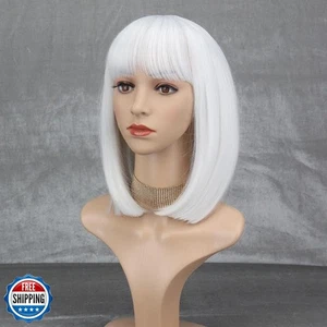 yumtaro White Wigs for Women Synthetic Short Bob Wig with Bangs Glueless Appl - Picture 1 of 1
