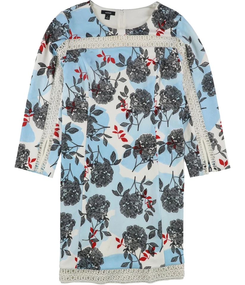 Alfani Womens Illusion Trim Shift Dress, blue, 14 - Image 1 of 1